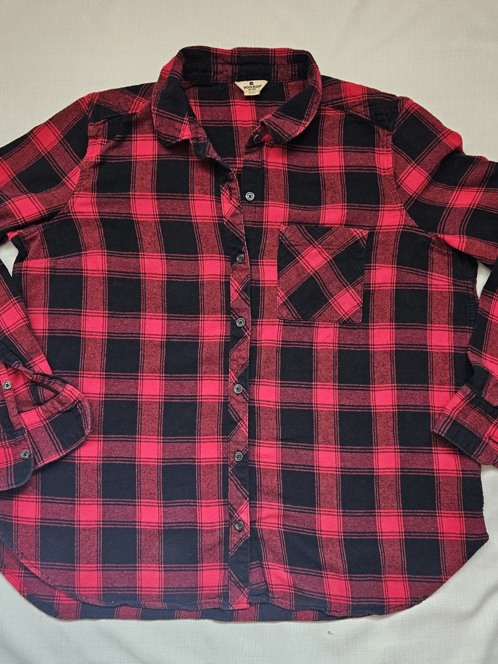Woolrich Men's Red Black Buffalo Plaid Flannel Button Down Shirt Size Large L